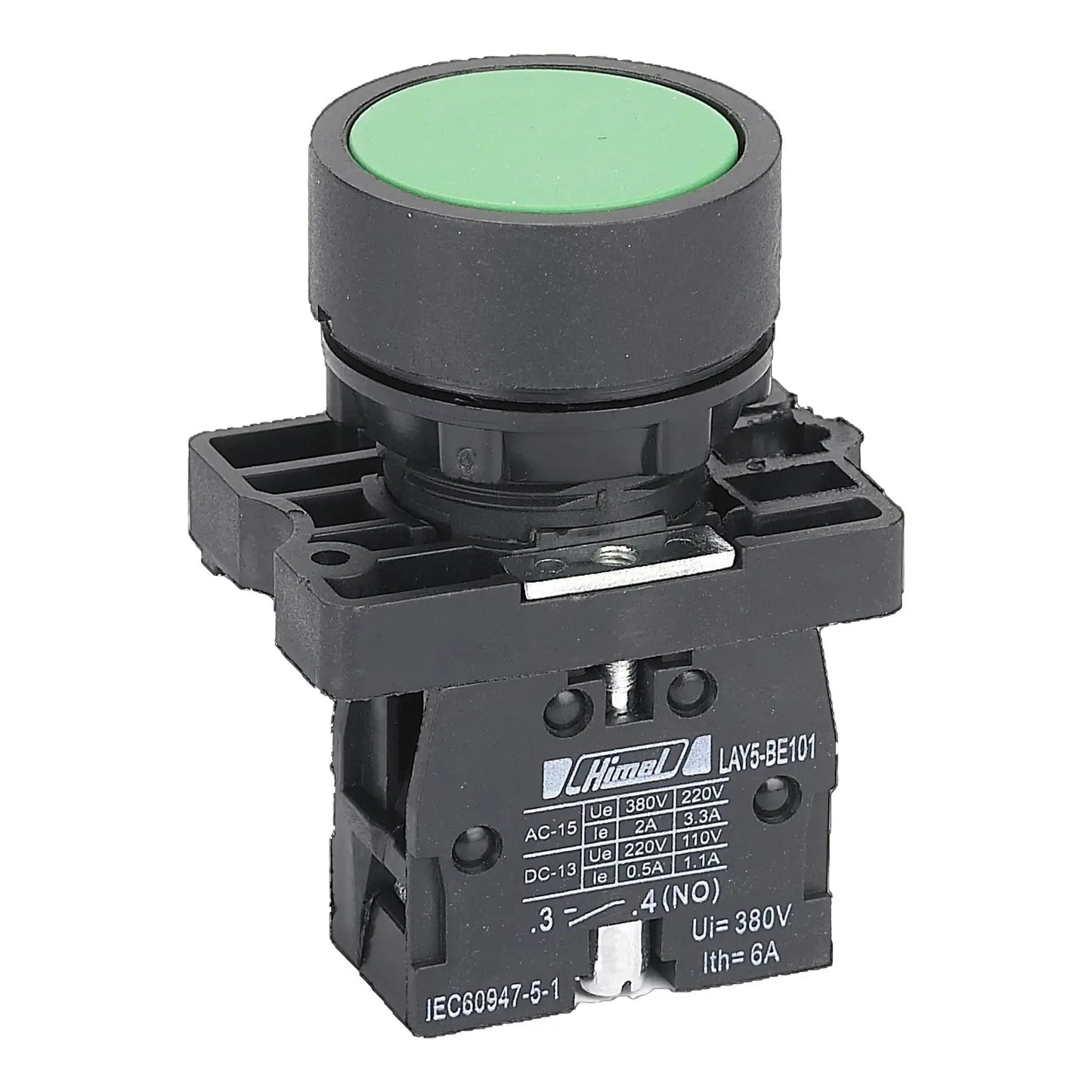 1 x Himel HLAY5 Green Plastic Pushbutton