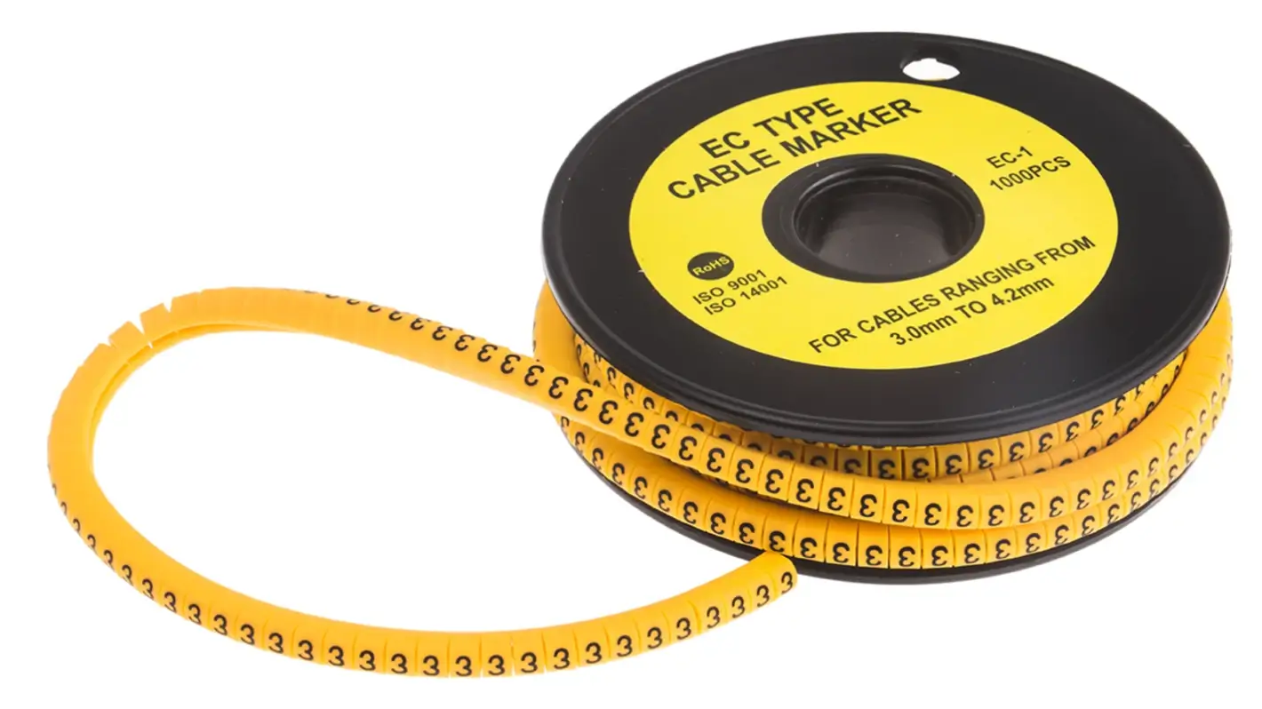 Cable markers, 1000 pieces/roll, yellow